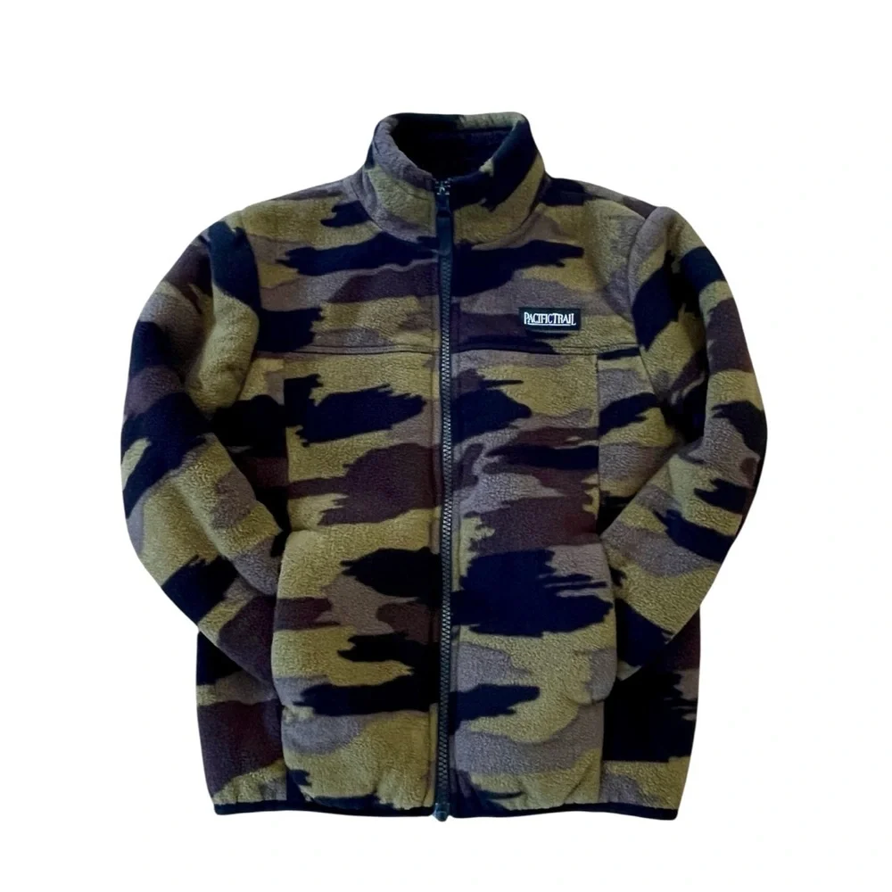 Boys Sherpa Lined Camouflage Full Zip Fleece Jacket Outerwear XS 5/6 Warm Thick